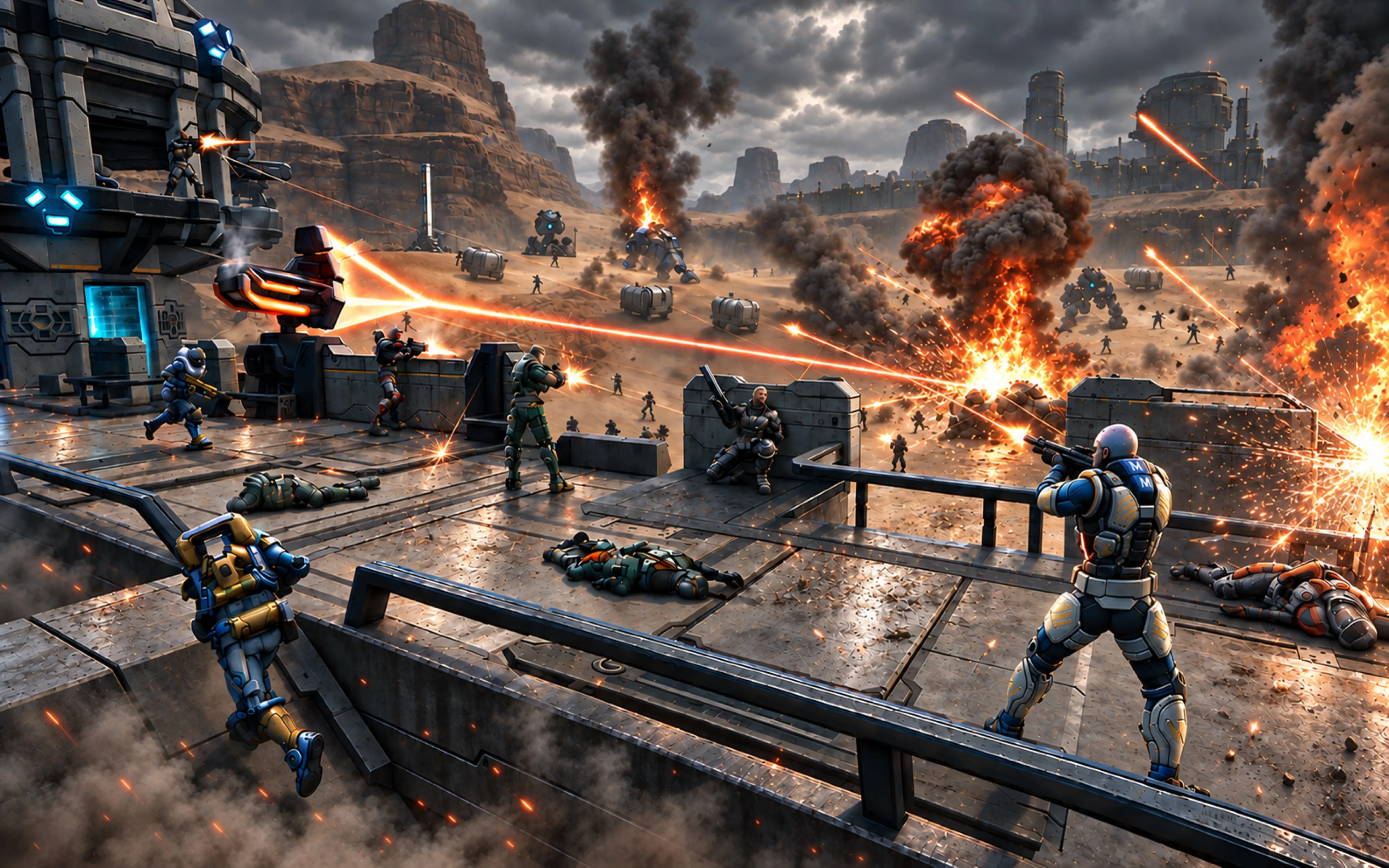Earthrise loading artwork: battle at the desert outpost